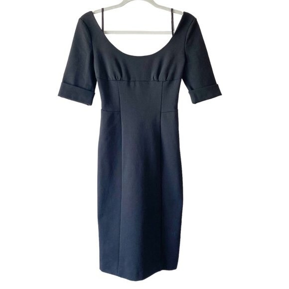 Diane Von Furstenberg Black Brianne Pencil 3/4 Sleeve Scoop Neck & Back Dress 2 - Picture 2 of 16